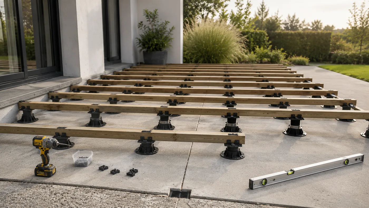 Terrasse bois posée sur dalle béton