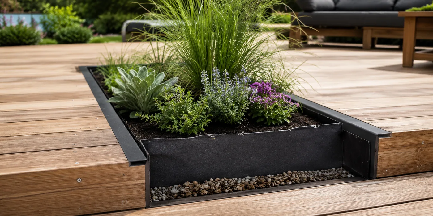 Jardinière intégrée dans une terrasse bois
