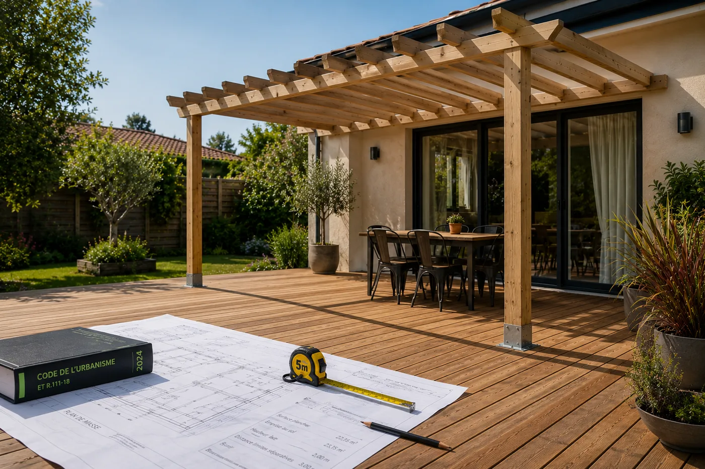 Pergola en bois sur terrasse