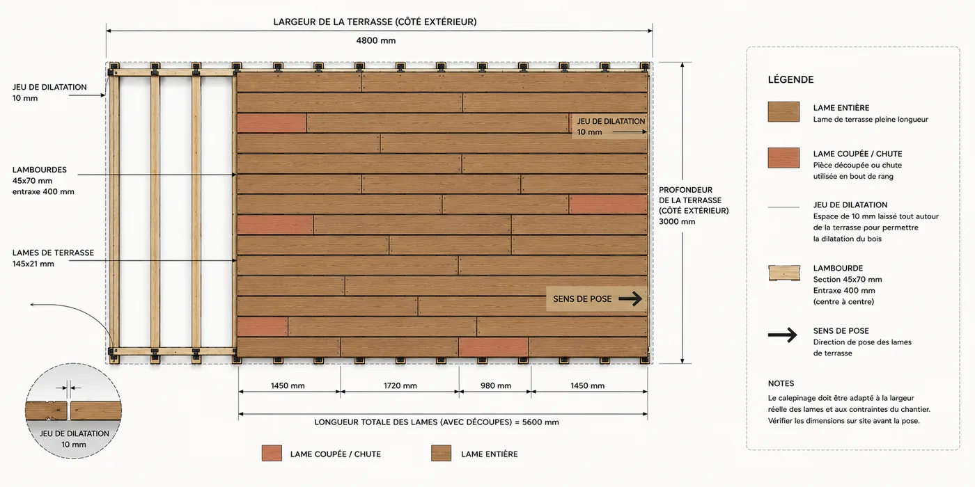 Plan de calepinage terrasse bois