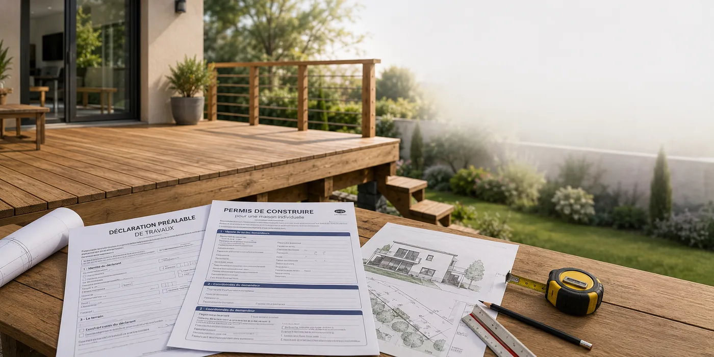 Terrasse bois de plain-pied d'une maison individuelle