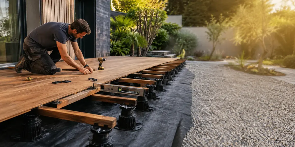 Terrasse bois sur plots réglables
